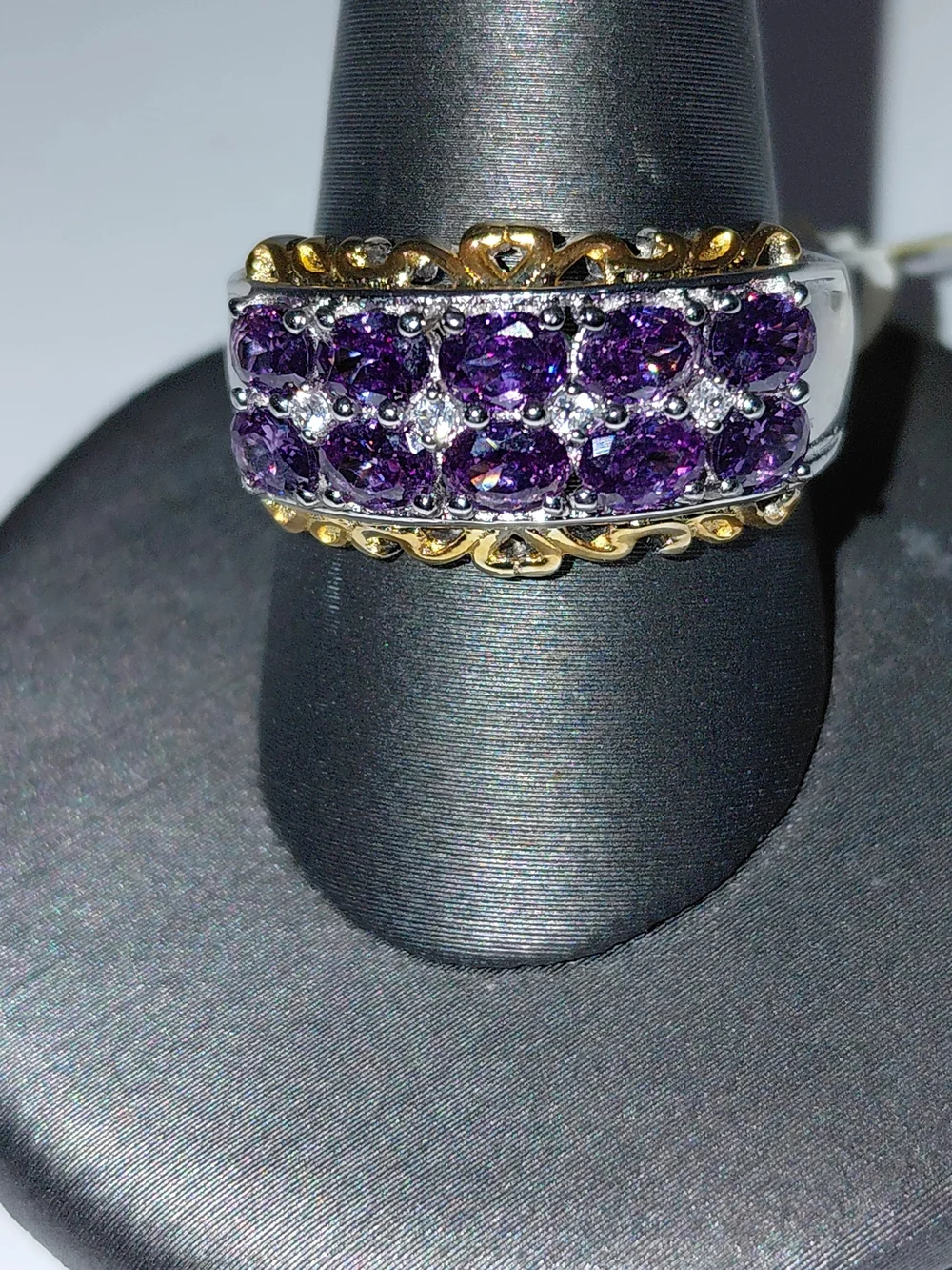 NWT Purple Amethyst Two-Tone Eternity Cocktail Ring Band Sz 8